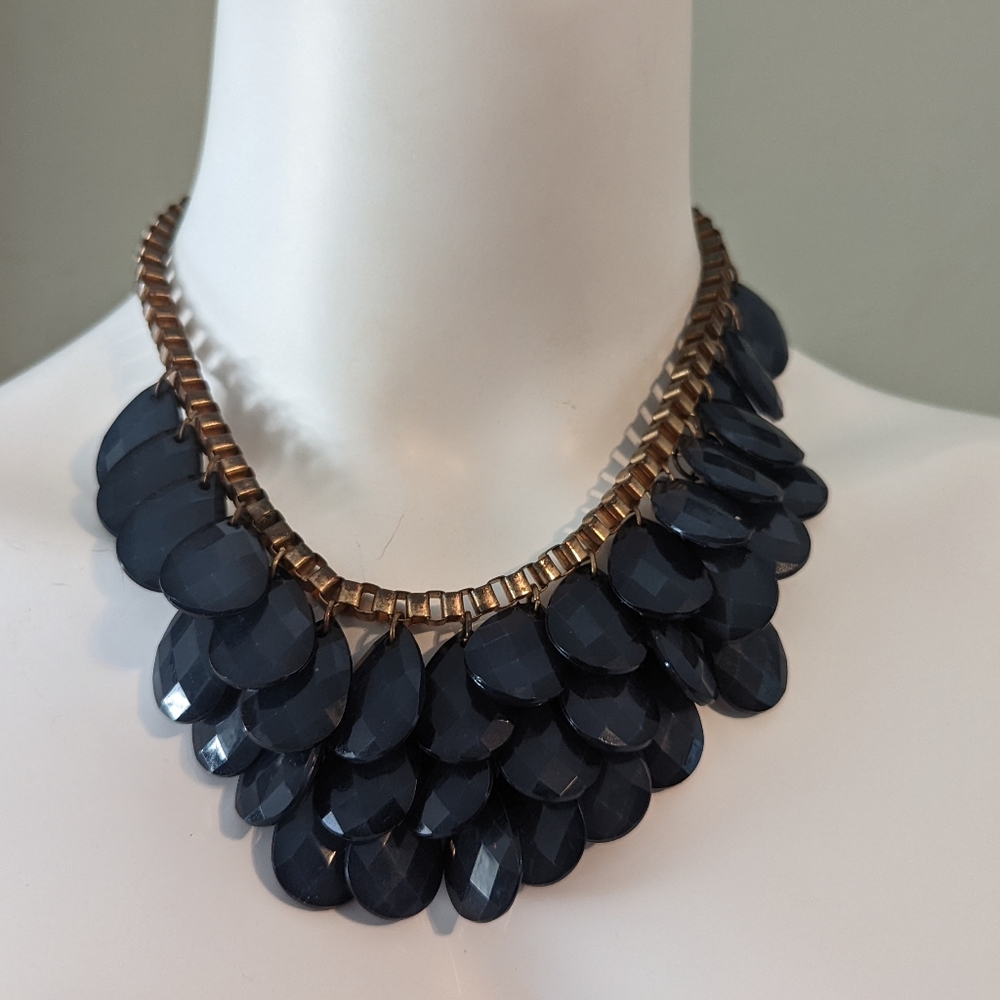 Dark Blue Bib Style Statement Necklace